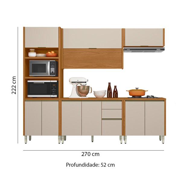 Imagem de Cozinha Completa Dali 10 Portas 3 Gavetas Ripado 100% Mdf Nature/Off White - Linea Brasil