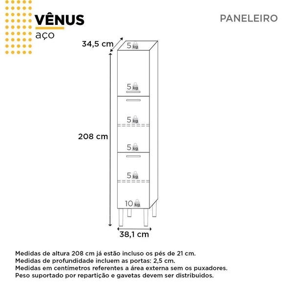 Imagem de Cozinha Completa de Aço Gabinete Para Pia 160cm com Aéreo e Paneleiro Vênus Cozimax Branco