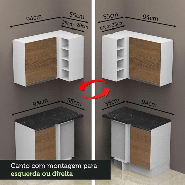 Imagem de Cozinha Completa de Canto 100% MDF Madesa Acordes 409001 com Armário e Balcão - Branco/Rustic