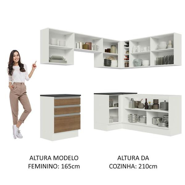 Imagem de Cozinha Completa de Canto 100% MDF Madesa Acordes 409001 com Armário e Balcão - Branco/Rustic