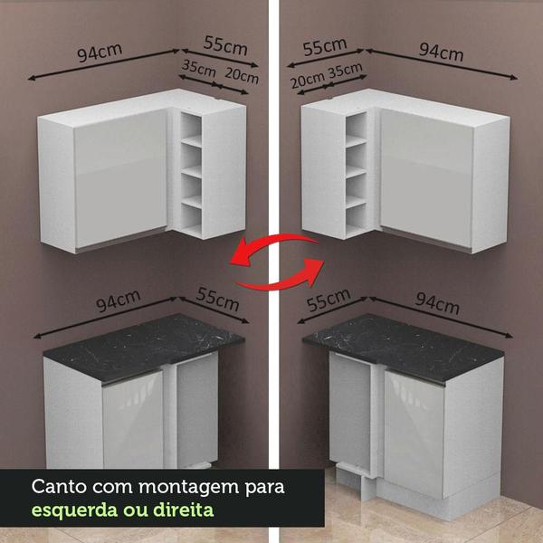 Imagem de Cozinha Completa de Canto 100% MDF Madesa Acordes 459001 Armário e Balcão - Frentes Branco Brilho