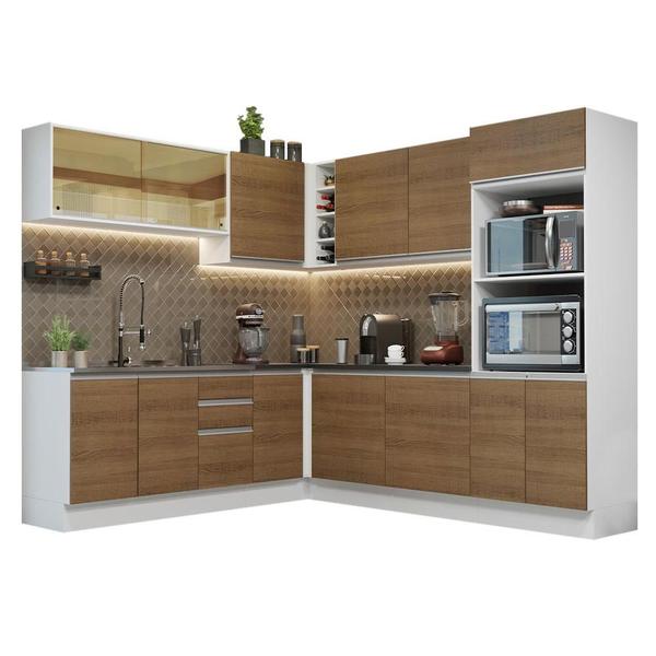 Imagem de Cozinha Completa de Canto 100% MDF Madesa Acordes 459001 com Armário e Balcão - Branco/Rustic