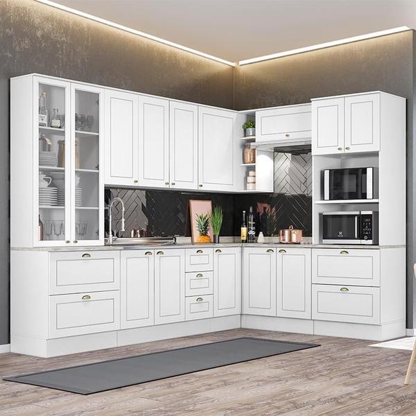 Cozinha Completa de Canto Americana Peças com Cristaleira Branco