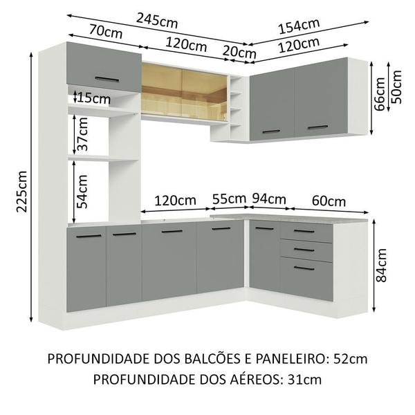 Imagem de Cozinha Completa de Canto Madesa Agata 399001 com Armário e Balcão (Sem Tampo e Pia) - Branco/Cinza