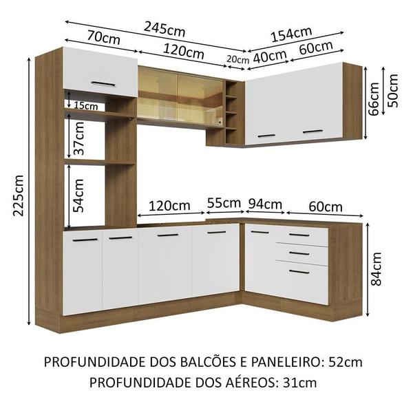 Imagem de Cozinha Completa de Canto Madesa Agata 399001 com Armário e Balcão (Sem Tampo e Pia) - Rustic/Branco