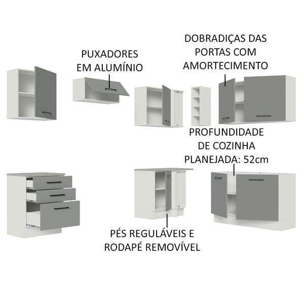 Imagem de Cozinha Completa de Canto Madesa Agata 399002 com Armário e Balcão (Sem Tampo e Pia) - Branco/Cinza