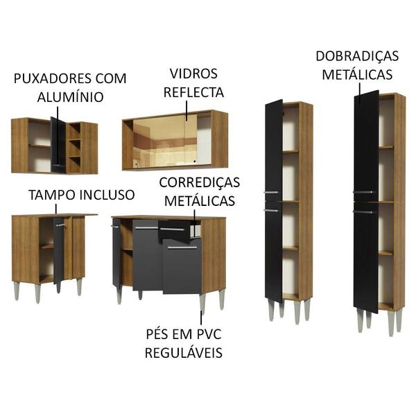 Imagem de Cozinha Completa de Canto Madesa Emilly Line com Balcão, Armário Vidro Reflex e Paneleiro