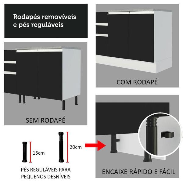 Imagem de Cozinha Completa de Canto Madesa Glamy 329001 com Armário e Balcão (Sem Tampo e Pia) - Branco/Preto