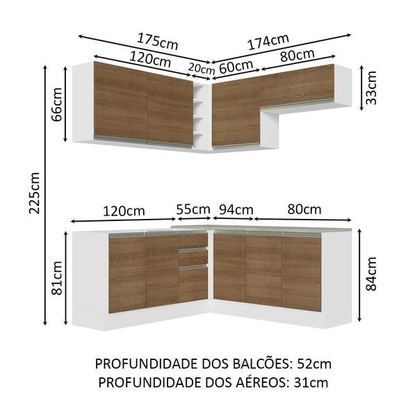 Imagem de Cozinha Completa de Canto Madesa Glamy 349003 com Armário e Balcão (Sem Tampo e Pia) - Branco/Rustic