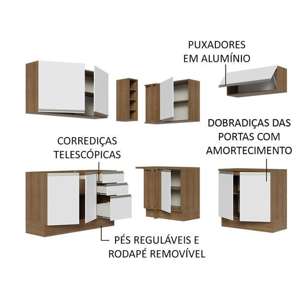 Imagem de Cozinha Completa de Canto Madesa Glamy 349003 com Armário e Balcão (Sem Tampo e Pia) - Rustic/Branco