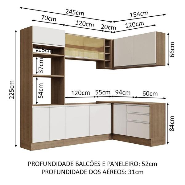 Imagem de Cozinha Completa de Canto Madesa Glamy 399002 com Armário e Balcão (Sem Tampo e Pia) - Rustic/Branco