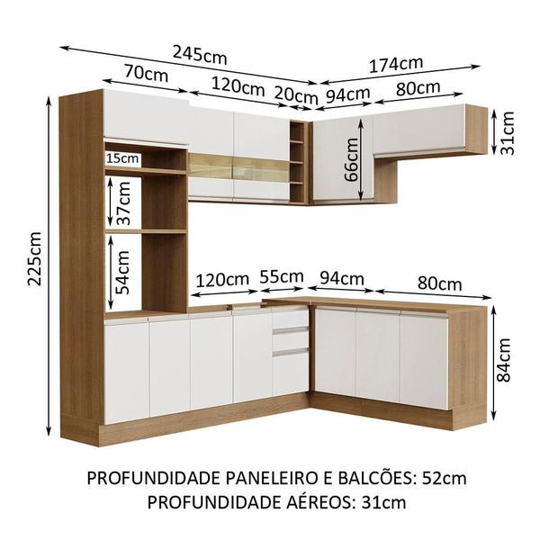 Imagem de Cozinha Completa de Canto Madesa Glamy 419001 com Armário e Balcão (Sem Tampo e Pia) - Rustic/Branco