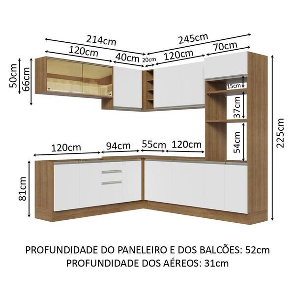 Imagem de Cozinha Completa de Canto Madesa Glamy 459001 com Armário e Balcão (Sem Tampo e Pia) - Rustic/Branco