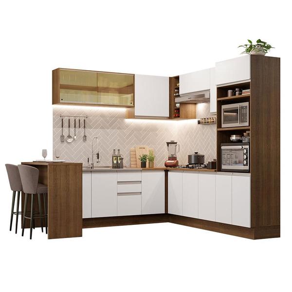 Imagem de Cozinha Completa de Canto Madesa Glamy 504001 com Armário e Bancada (S/ Tampo e Pia) - Rustic/Branco