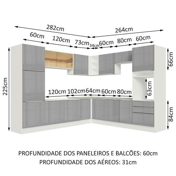 Imagem de Cozinha Completa de Canto Madesa Lux 546003 com Armário e Balcão - Branco/Cinza