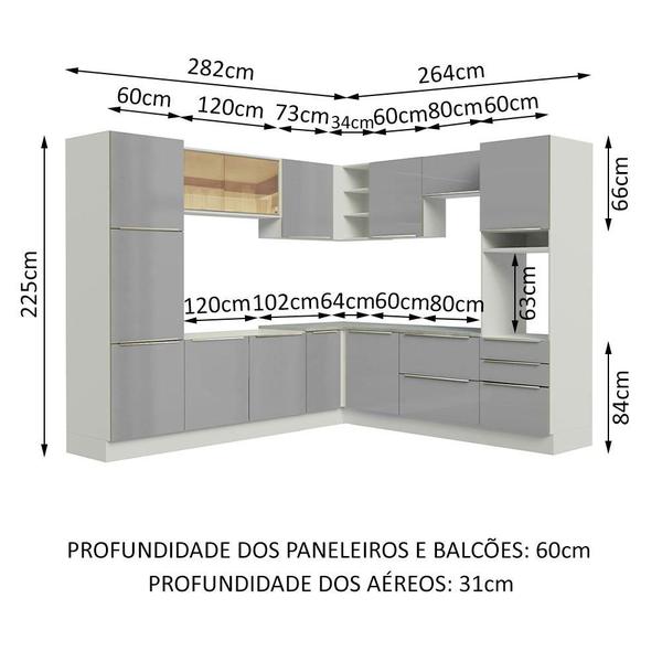 Imagem de Cozinha Completa de Canto Madesa Lux com Armário e Balcão - Branco/Cinza