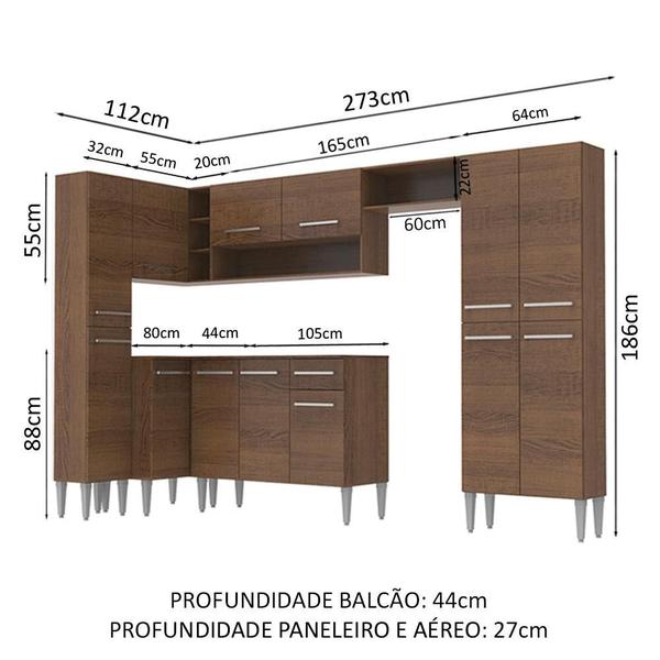 Imagem de Cozinha Completa de Canto Reto Madesa EmillyLovecom Armário e Balcão 13 Portas 1 Gaveta