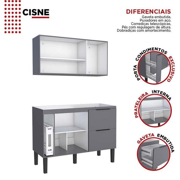 Imagem de Cozinha Completa de Madeira Gabinete Para Pia 120cm e Armário Aéreo Cisne Cozimax Cinza