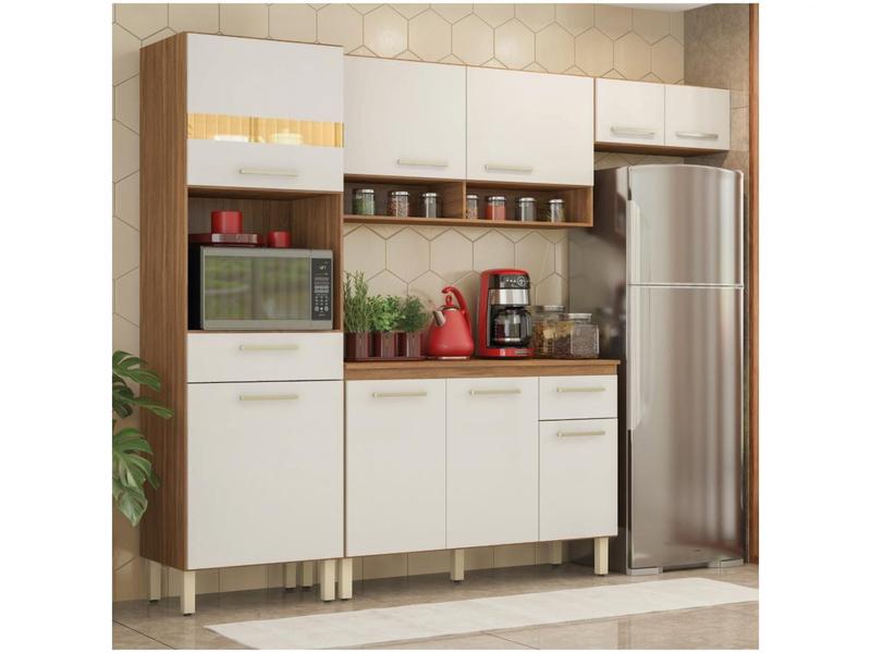 Cozinha Completa Demóbile Dama com Balcão - Nicho para Micro-ondas 9 Portas 2 Gavetas Cozinha Completa Demóbile Dama com Balcão - Nicho para Micro-ondas 9 Portas 2 Gavetas