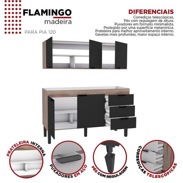 Imagem de Cozinha Completa Gabinete e Armário Aéreo Flamingo 120 Cozimax Preto/Tamarindo