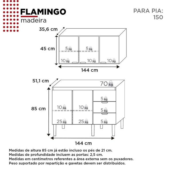 Imagem de Cozinha Completa Gabinete e Armário Aéreo Flamingo 150 Cozimax Branco/Tamarindo