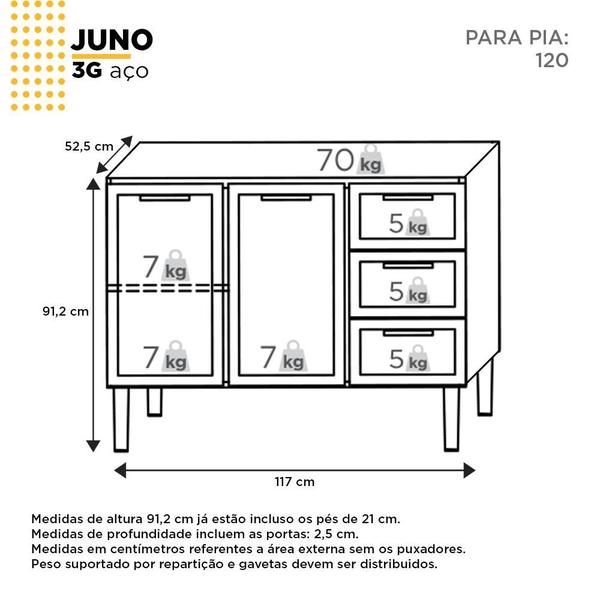 Imagem de Cozinha Completa Gabinete Para Pia 120 e Armário Aéreo Juno/Apolo 4 Gavetas Cozimax Preto