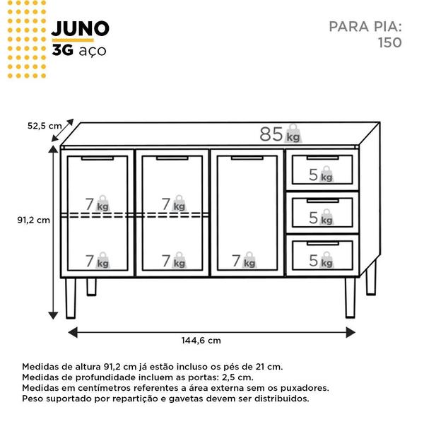 Imagem de Cozinha Completa Gabinete Para Pia 150 e Armário Aéreo Juno/Apolo 4 Gavetas Cozimax Branco