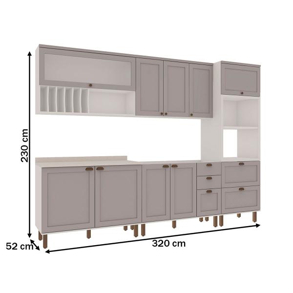 Imagem de Cozinha Completa Iluminata Luna 10 Portas 4 Gavetas 100% Mdf com Vidro Branco/Fendi - Genialflex