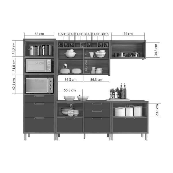 Imagem de Cozinha Completa Imperatriz 5 Peças (2 Balcões + 2 Aéreos+ 1 Torre Quente) C6P46 Freijo/Off White - Nesher