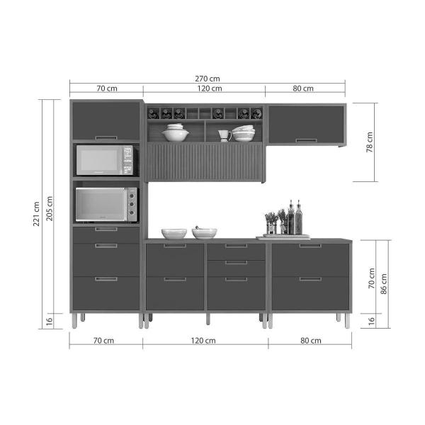 Imagem de Cozinha Completa Imperatriz 5 Peças (2 Balcões + 2 Aéreos+ 1 Torre Quente) C6P46 Freijo/Off White - Nesher