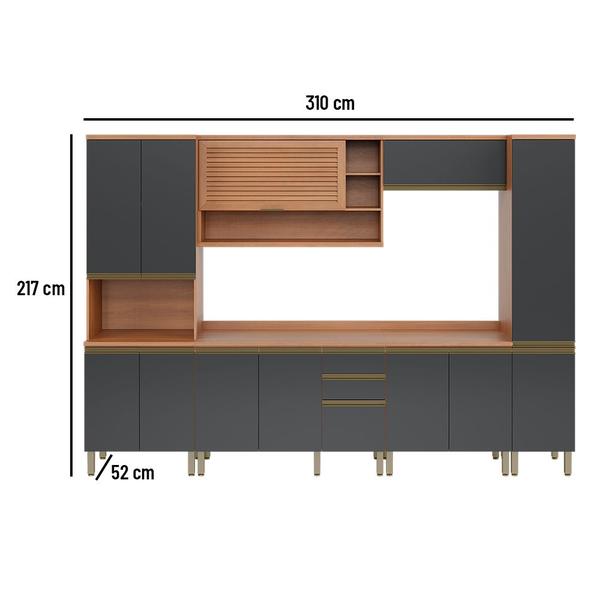 Imagem de Cozinha Completa Macadâmia 12 Portas 3 Gavetas Freijó/Grafite 914431 - Thela