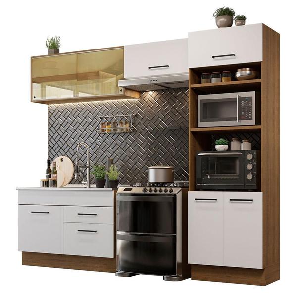 Imagem de Cozinha Completa Madesa Agata 27000 com Armário e Balcão (Sem Tampo e Pia) - Rustic/Branco