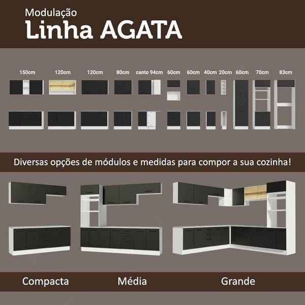 Imagem de Cozinha Completa Madesa Agata 270001 com Armário e Balcão (Sem Tampo e Pia) - Branco/Preto