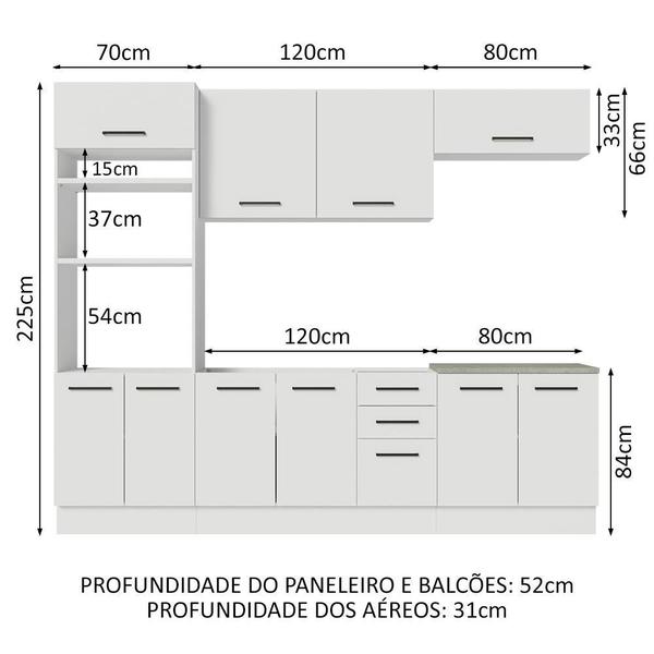 Imagem de Cozinha Completa Madesa Agata 270001 com Armário e Balcão (Sem Tampo e Pia) - Branco