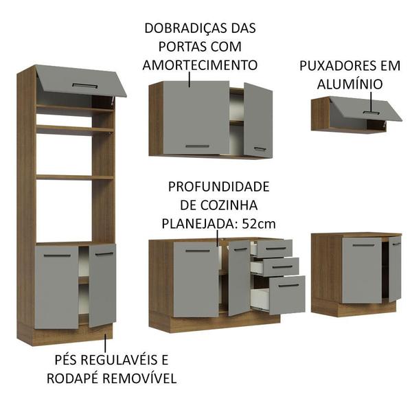 Imagem de Cozinha Completa Madesa Agata 270001 com Armário e Balcão (Sem Tampo e Pia) - Rustic/Cinza