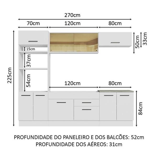 Imagem de Cozinha Completa Madesa Agata 270003 com Armário e Balcão (Sem Tampo e Pia) - Branco