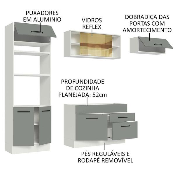 Imagem de Cozinha Completa Madesa Agata 270004 com Armário e Balcão (Sem Tampo e Pia) - Branco/Cinza