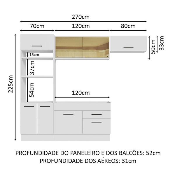 Imagem de Cozinha Completa Madesa Agata 270004 com Armário e Balcão (Sem Tampo e Pia) - Branco