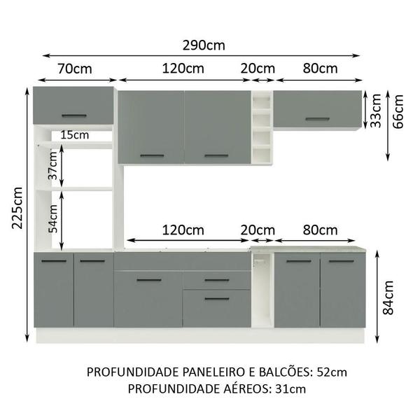 Imagem de Cozinha Completa Madesa Agata 290001 com Armário e Balcão (Sem Tampo e Pia) - Branco/Cinza