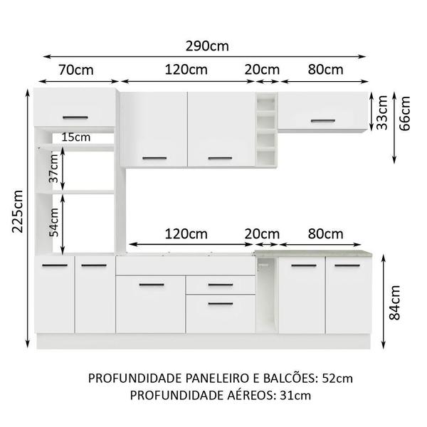 Imagem de Cozinha Completa Madesa Agata 290001 com Armário e Balcão (Sem Tampo e Pia) - Branco