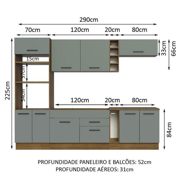 Imagem de Cozinha Completa Madesa Agata 290001 com Armário e Balcão (Sem Tampo e Pia) - Rustic/Cinza