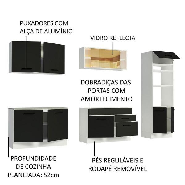 Imagem de Cozinha Completa Madesa Agata 310001 com Armário e Balcão (Sem Tampo e Pia) - Branco/Preto