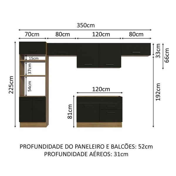 Imagem de Cozinha Completa Madesa Agata 350001 com Armário e Balcão (Sem Tampo e Pia) - Rustic/Preto