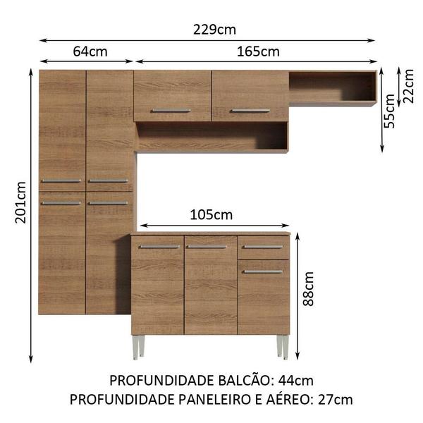 Imagem de Cozinha Completa Madesa Emilly Fit com Armário, Balcão e Paneleiro Suspenso
