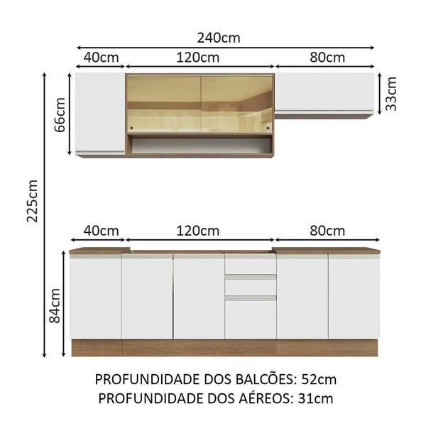 Imagem de Cozinha Completa Madesa Glamy 240003 com Armário e Balcão (Sem Tampo e Pia) - Rustic/Branco