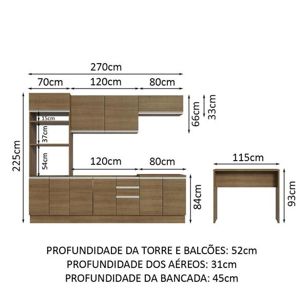 Imagem de Cozinha Completa Madesa Glamy 315002 com Armário, Balcão e Bancada (Sem Tampo e Pia) - Rustic