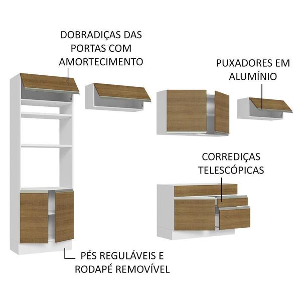 Imagem de Cozinha Completa Madesa Glamy 350001 com Armário e Balcão (Sem Tampo e Pia) - Branco/Rustic