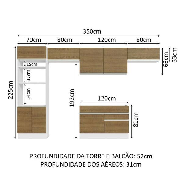 Imagem de Cozinha Completa Madesa Glamy 350001 com Armário e Balcão (Sem Tampo e Pia) - Branco/Rustic