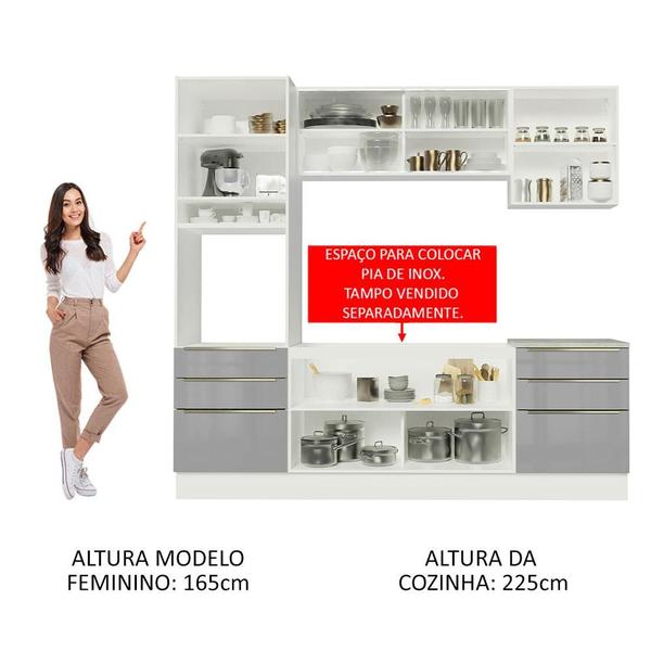 Imagem de Cozinha Completa Madesa Lux 240002 com Armário e Balcão - Branco/Cinza