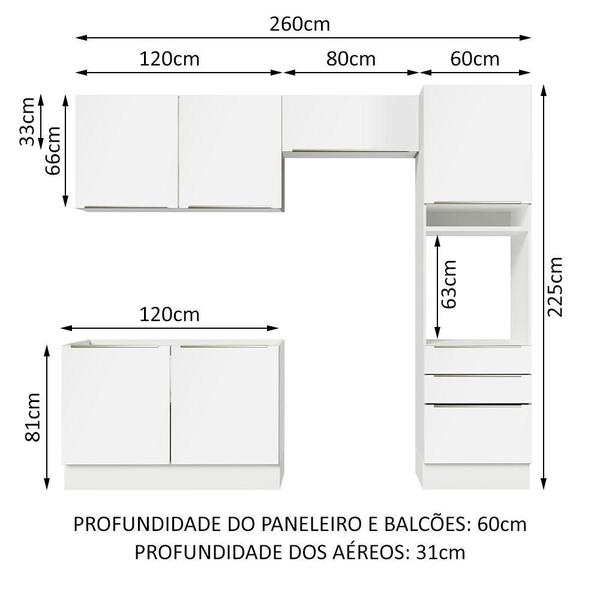 Imagem de Cozinha Completa Madesa Lux 260005 com Armário e Balcão - Branco/Branco Veludo